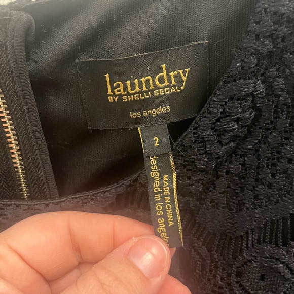 Laundry by Shelli Segal Black Scallop Hem Lace Short Sleeve Dress Size 2 - Picture 7 of 14